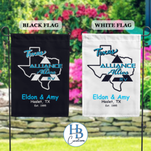 Texas Alliance RV Allies - Custom Double-Sided Soft Microfiber Garden Flag