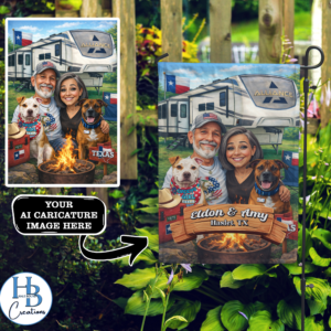 Custom AI Caricature Garden Flag, Personalized Outdoor Flag, Unique Gift for Family or Pet Lovers
